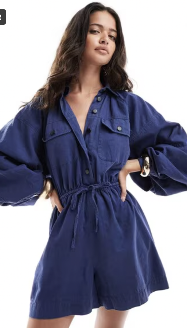 Banana Sleeve Cinched Waist Twill Playsuit - Image 4